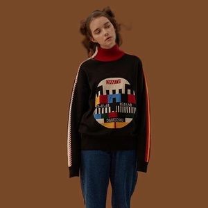 Kina & Tan Wool Mock Neck Sweater in Black